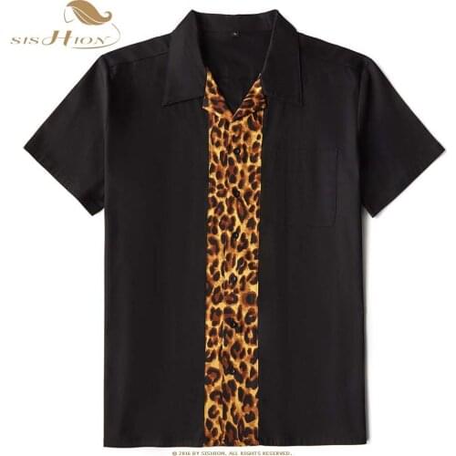 SISHION Leopard Men Shirt ST125 Cotton Short Sleeve Button Up Bowling Punk Black chemise homme Vintage Retro Shirt ST125