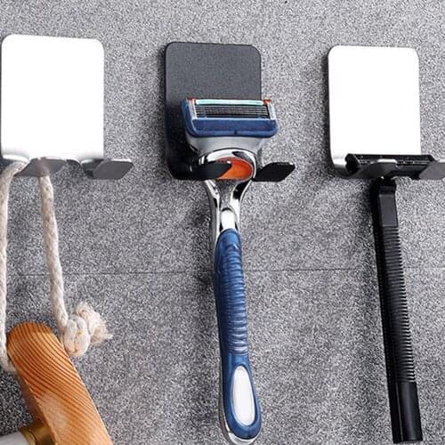 Self-adhesive Stainless Steel Double Hook Bathroom Shaver Holder Hanger Kitchen Home Organizer Door