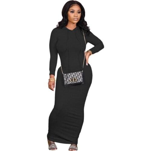 Sexy Dress Autumn Winter Solid Hooded Party Birthday Maxi Dresses for Women Club Y2k Clothes Harajuku Vestidos Wholesale Items