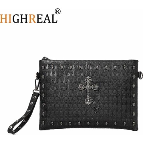 HIGHREAL Hot Male Handbag Men Skull Clutch Envelope Handbag Casual Purse Bag for Girls Shoulder Bag Women-Bag