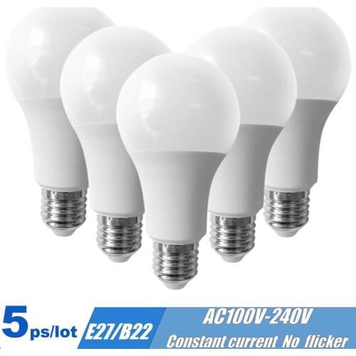 5pcs/lot LED Lamp E27 B22 AC100V-220V Bulb Interior Replacement Downlight for Reading/Bombillas/Lampada 3W 6W 9W 12W 15W 18W 21W