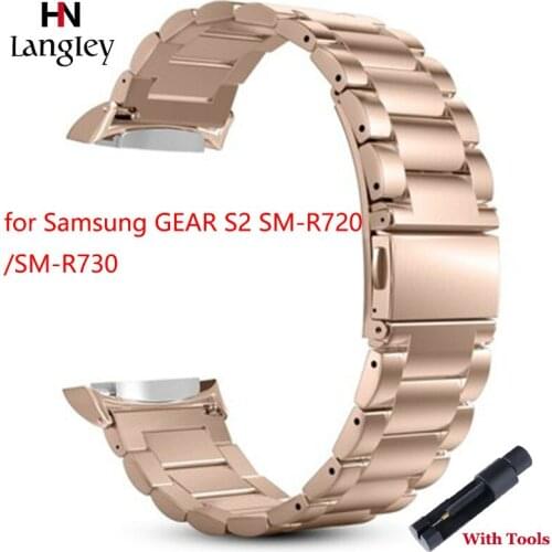 Three Beads Solid Full Stainless Steel Watchband For Samsung GEAR S2 SM-R720/SM-R730 Smart Watch Straps Flat Buckle Wristbands