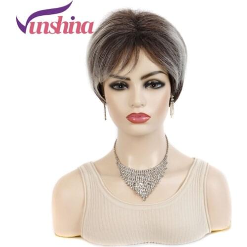 Vunshina Synthetic Bob Wig With Bangs Brown Ombre Short Straight Heat Resistant Natural Fringe Cosplay Wigs For Black Women