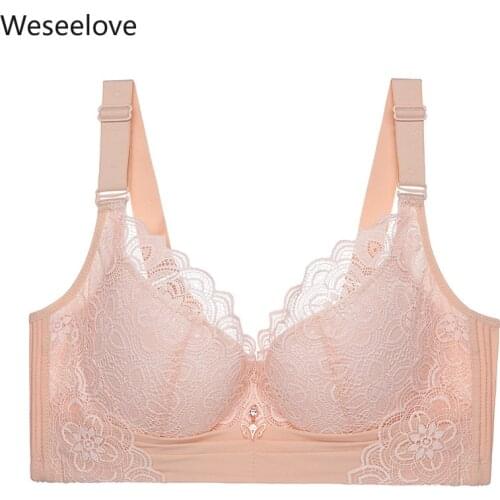 Weseelove Wire Free Large Cup Bra Large Big Bras for Women Lingerie Lace Bra with Underwire Women Plus Size Lace Bralette X45-2