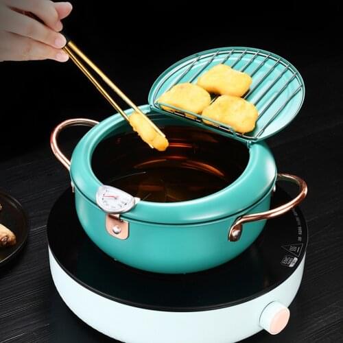 Stainless Steel Tempura Deep Frying Pot Fryer with Thermometer Drainer Food Cooker Fried Japanese Style Cooking Tools