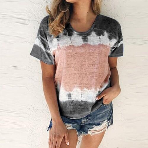 Home&Nest Womens Color Block Tie-Dye Patchwork O-Neck T-Shirt Casual Loose Tee Tops Womens T-shirts Plus Size Clothing S-5XL