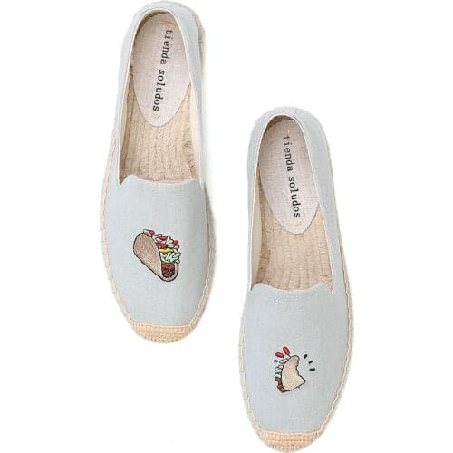 Tienda Soludos Espadrilles For Flat 2019 Hot Sale Denim Cartoon Linen Girl Fisherman Flats Plimsolls Driving New Spring Printed