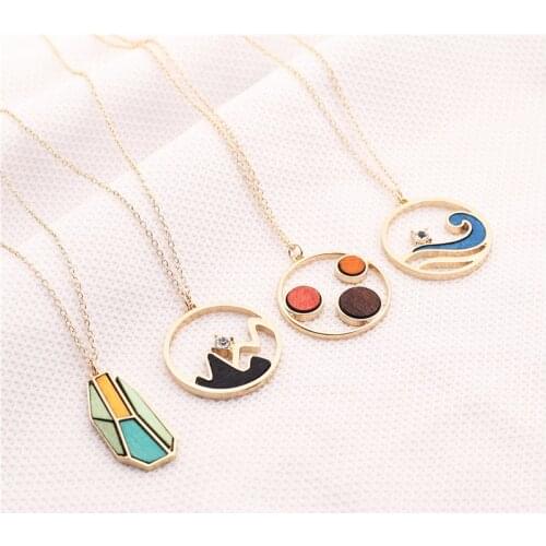 Vintage Wood Irregular Geometry Pendant Necklace Women Gold Plated Wave Circle Choker Necklaces Jewelry 2020 New Drop Shipping