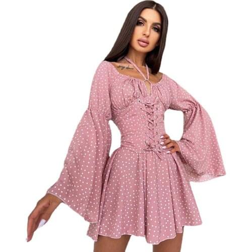 New Spring Bohemia Beach Leisure Vacation Dress Women Pink Blue Long Sleeve Hot Elegant Slim Casual Mini Bodycon Dress