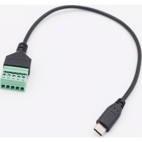 1Pc USB-C USB 3.1 Type-C Male to 5 Pin Screw Connector with Shield Solderless Terminal Plug Adapter Cable Cord 30cm/1ft