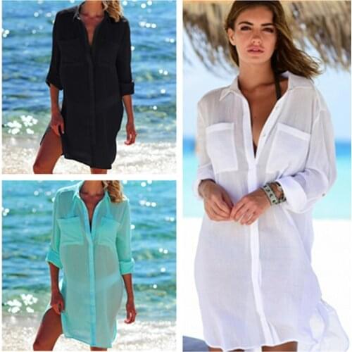 2019 Beach Cover up Saida de Praia Beach dress Swimwear kaftan Bikini cover up Bathing suit Cover ups Tunics Chiffon