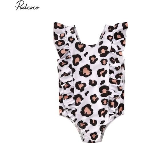 2020 Kid Baby Girl Ruffle Swimwear Swimsuit Summer New Ruffle Leopard Swimming One Piece Bathing Beachwear Costume Outfit