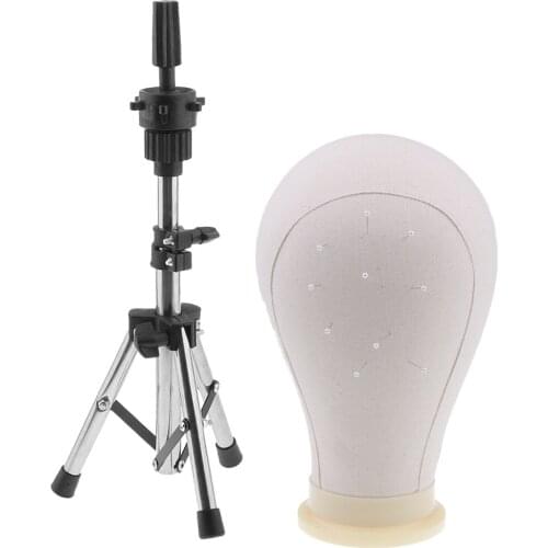 24 inch Canvas Mannequin Head For Wigs Hat Making Display Holder W/ Tripod Stand Mannequin Head Holder Clamp Wigs Making Pins