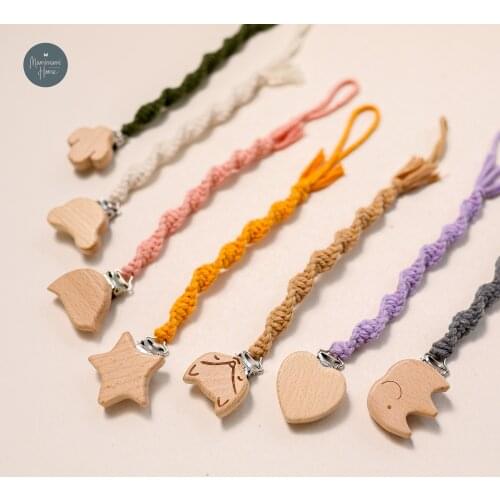 7 Colors Cotton Baby Pacifier Clips Chain Weave Baby Wooden Dummy Pacifier Clip Safe Teething Chain Teether Pacifier Chains
