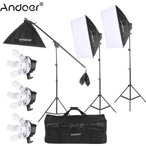 Andoer Studio Photo Video Softbox Lighting Kit Photo Equipment 15 * 45W Bulb Socket Light Stand Cantilever Stick Carrying Bag
