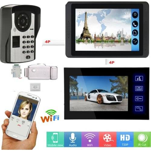 Wireless Video Intercom 7" TFT Fingerprint Recognition RFID Password Video Door Phone Intercom Doorbell with APP Remote Control
