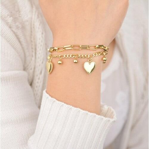 XIYANIKE 316L Stainless Steel Gold Color Silver Color Heart Chain Bracelets Gift 2021 New For Women Men Fashion Party Jewelry