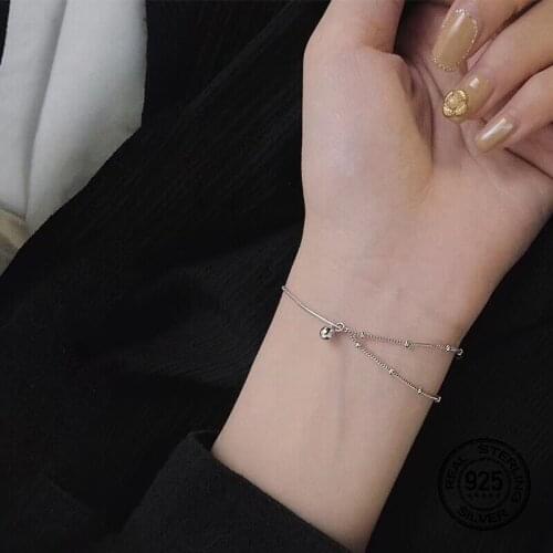 Lucky Beads Charm Bracelets For Women Silver S925 Double Layer Thin Chain Adjustable Understated Delicate Career Female Jewelry
