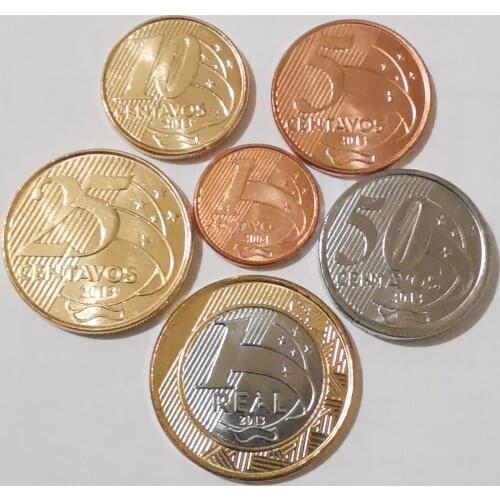 Brazil 2004-2013 1 Cent-1 Real Full Set 6 Pieces Unc Real Original Coins Collection