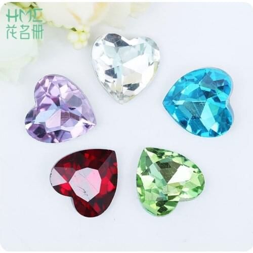 Various color Glass Crystal heart shape glue on rhinestone beads For Clothing diy phone accessories 8mm 10mm 12mm 14mm 18mm 27mm
