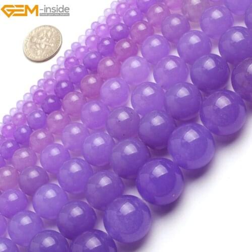 Gem-inside 4-18mm Round Stone Beads Purple Jade Beads For Jewelry Making Beads Bracelets For Women 15'' DIY Beads Jewellery