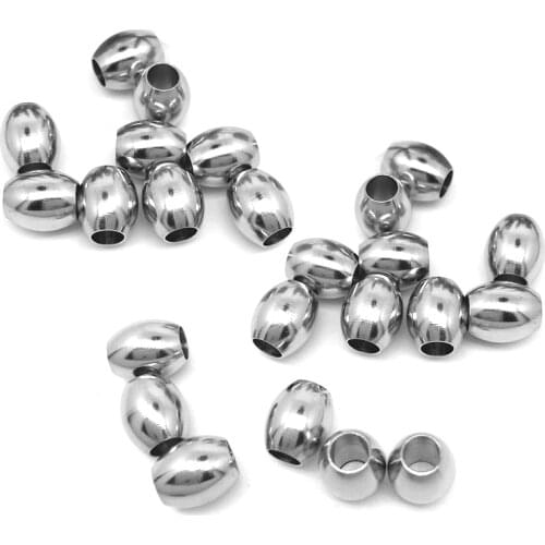 20pcs/lot Stainless Steel Long Oval Tone Cylinder Beads Fit Charm Necklace Bracelet DIY Jewelry Making Wholesale Items Bulk
