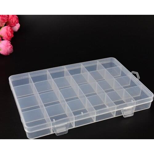 Fixed 24 Grid Plastic Transparent Component Compartments Makeup Jewelry Scattered Beads Case Organizer Storage Boxes Bins