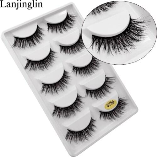 LANJINGLIN 5 pairs faux mink eyelashes natural long false eye lash handmade make up fluffy 3d mink lashes wispy faux cils