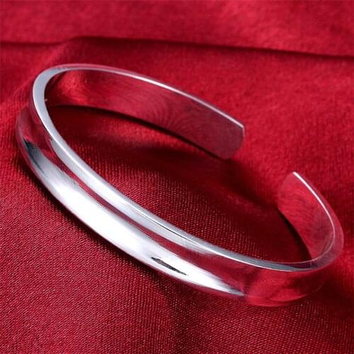 Delicate 925 Sliver Simple Cuff Smooth Bangles For Women Engagement Wedding Trendy Gift Birthday Present