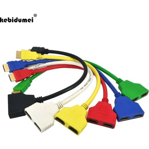 Kebidumei 5 Color Fasion HDMI Male To Female 2 HDMI Split Double Signal Adapter Converter Cable 1 in 2 out for Video TV HDTV