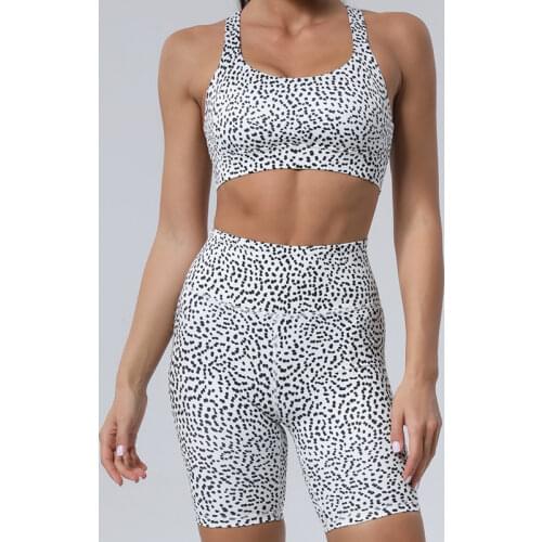 Hollow Print Yoga Shorts Set Gym Clothing Women Sportwear Workout Training Suit for Fitness Sport Outfit Woman Active Wear 2021