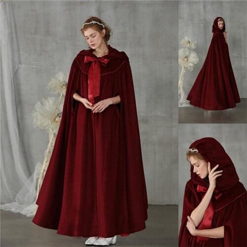 Red Hooded Cloak Bridal Cloaks Capes 2021 Winter Halloween Christmas Floor Length Jackets Wedding Bridesmaid Wraps
