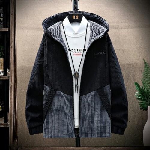 Spring/Autumn Korean Casual Mens Bomber Jacket Men High Quality Hooded Cardigan Overcoat Patchwork Coats Male 3 Colors M-3XL