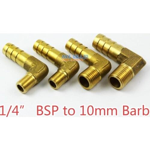 10 Pieces Brass Elbow Male 1/4" BSP to 10mm Barb Hose Tail Fitting Fuel Air Gas Water Hose Connector Coupler