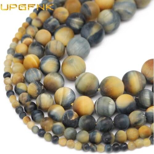 UPGFNK Matte Dream Tiger eye Natural Stone Round Spacer Loose beads Jewelry making DIY bracelet accessories 4/6/8/10/12MM 15