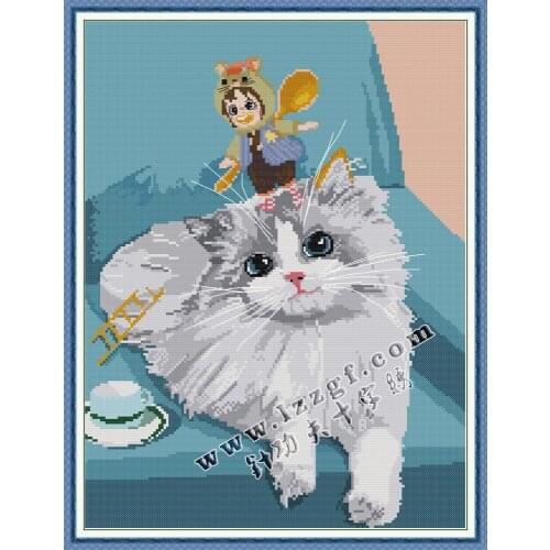 Everlasting Love Kitten 3 Chinese Cross Stitch Kits Ecological Cotton Printed Stampted 14CT 11CT Wedding Decoration For Home