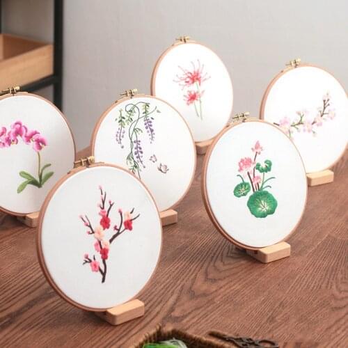 Chinese DIY Lotus Embroidery Kit with Hoop Craft kits Pattern Printed Cross-stitch Set Handmade Sewing Art Painting Home Decor