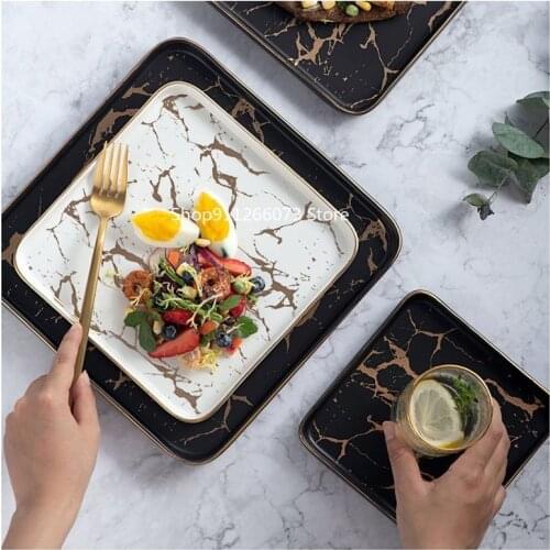 Steak Square Tableware Set Marble Western Food Plate Ceramic Plate Sushi Dessert Tray Square Tableware Set Plates and Dishes