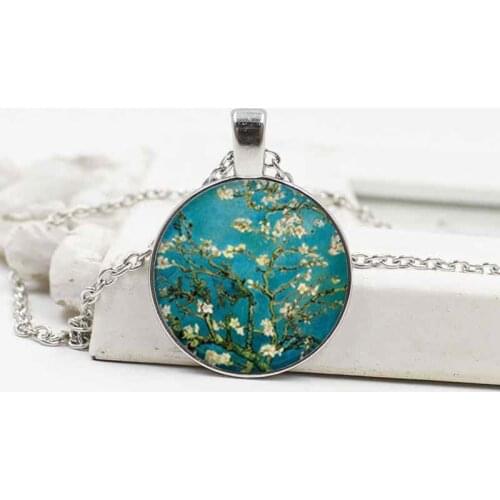 New accessories Van Gogh Almond Crystal Glass Necklace European and American Fashion Alloy Pendant Necklace