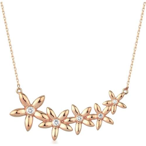 14k Gold Natural Diamond Filtered Five Flower Necklace PN1901
