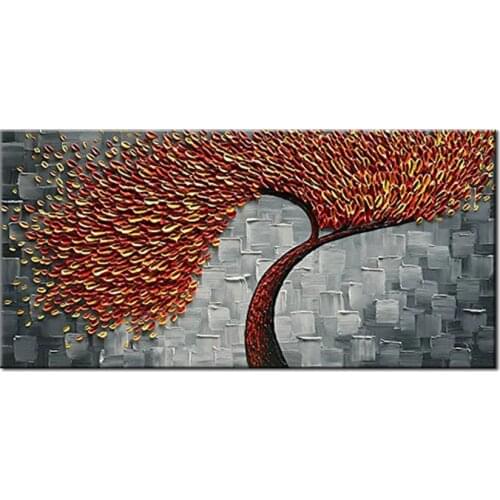 Gift Knife 3D Red tree Handmade Abstract flowers Oil Painting On Canvas Wall Art Picture For Living Room Home Decor Unframed