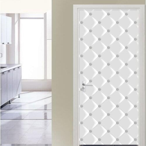 Self-Adhesive Door Sticker Modern Simple White Geometric Soft Roll Diamond Door Mural Living Room Bedroom Waterproof 3D Stickers
