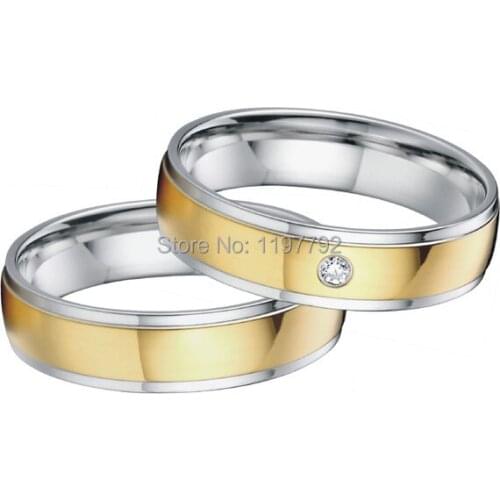 Tailor made yellow gold color jewelry classic low dome wedding bands engagement ring sets for couples
