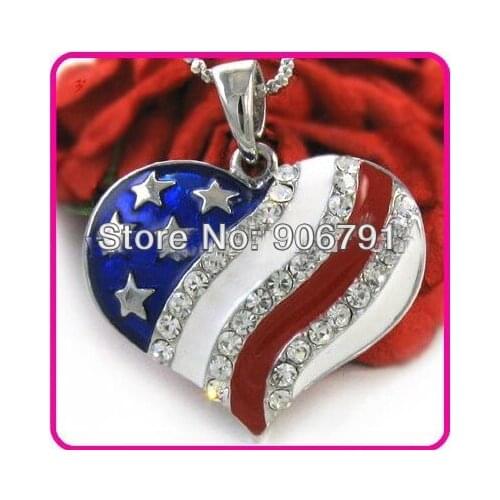 Heart with multi color epoxy USA flag pendant necklace (A109833)