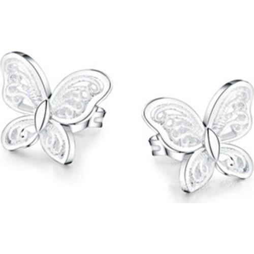 925 sterling silver exquisite fashion butterfly stud earrings wedding ladies party gift jewelry