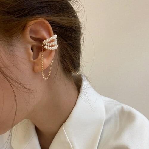 Natural Freshwater Pearl Tassel Earrings Without Piercing Ferromagnetic Clip Earrings for Women Minimalist Ear Cuff