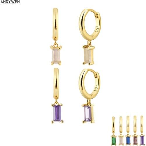ANDYWEN 925 Sterling Silver Gold Fine Purple Pendiente Piercing Drop Earring 2020 Fashion Luxury Crystal Circle Round Jewelry