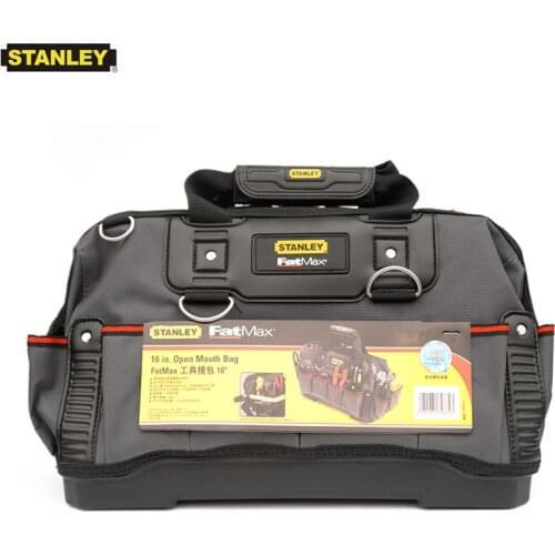 FatMax 16 inch zippered work tools bag storage with adjustable shoulder strap wide mouth water proof molded base 18pcs pouch