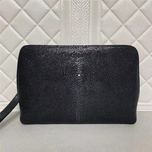 Authentic Real True Stingray Skin Businessmen Wristlets Bag Genuine Exotic Leather Male ZIP Clutch Purse Large Card Holders