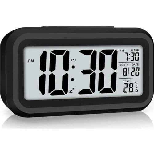 LED Display Digital Alarm Clock Snooze Battery Clock with Date Calendar Temperature for Bedroom Home Office Travel